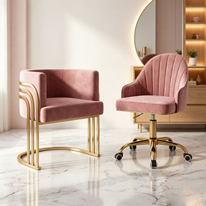 Modern PU Leather Salon <b>Chair</b> Swivel Adjustable Nail <b>Chair</b> Gold Frame <b>Vanity</b> <b>Chair</b> for Beauty Studio - Product Image 1