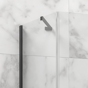 Kamalu KT5000N 80x80, marco negro, cabina de ducha, puerta corredera de vidrio templado, acabado cepillado, puerta lateral fija con bisagras para hoteles - Product Image 2