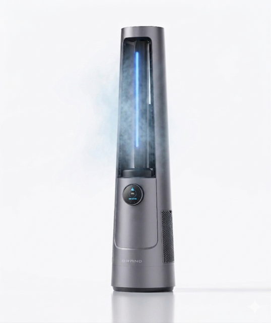 Remote Control Bladeless Tower Fan with Spray Humidification & Air Purifying Features Energy Efficient Electric Power Source