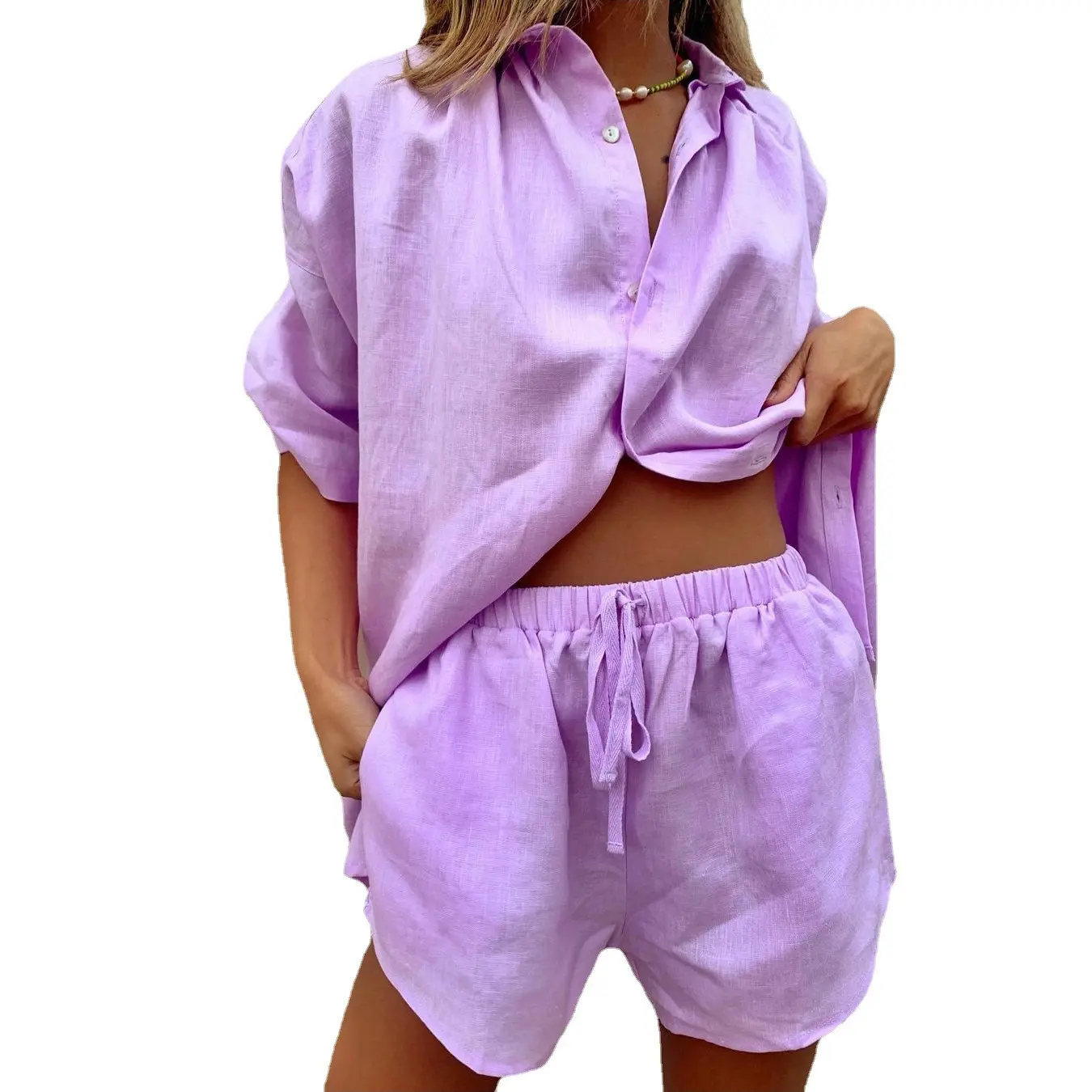 Enyen Oversized Women's Summer Two Piece Set Female Pajamas Loungewear Pyjama Mujer Ensembles Femme