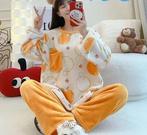 بيجامات دافئة للشتاء بالإضافة إلى 3XL من الفانيلا ملابس صالة ملابس كرتونية بلوفر ملابس منزلية للنساء ملابس نوم وردية جلد النمر - Product Image 2