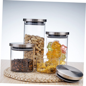 Cylinder Square Clear Stripe Borosilicate Glass <b>Kitchen</b> Food <b>Storage</b> Jar with Airtight Sealed Lid - Product Image 2