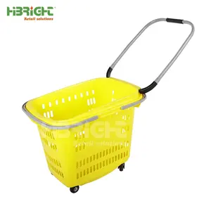 high quality reusable plastic eco-friendly market basket durable supermarket grocery rolling basket