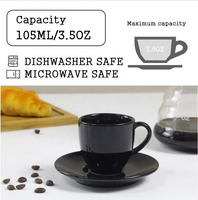 Conjunto de Xícara e Pires de Porcelana Preta Personalizada para Espresso, com Esmalte Brilhante e Acabamento Espelhado, para Serviço de Café e Chá, Decoração para Casa e Cozinha