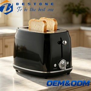 Grille-pain électrique BESTONE 2 fentes 850W avec minuterie mécanique, fonction pop-up automatique, noir, usage domestique - Product Image 1