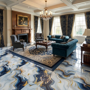 Azulejos de Piso con Aspecto de Mármol Azul Dorado Brillante de 60x60cm, Modernos y Lujosos, <span class=keywords><strong>para</strong></span> Sala de Estar, Acabado Pulido <span class=keywords><strong>para</strong></span> Interiores de Casa, Personalizados y Más Vendidos - Product Image 5