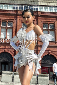 Танцевальное платье Vennystyle для латиноамериканских танцев, для взрослых и девочек – элитная индивидуальная одежда из спандекса/хлопка для выступлений: румба, чача, самба, ковбойский стиль - Product Image 3