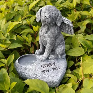 Estatua conmemorativa de <span class=keywords><strong>Cocker</strong></span> Spaniel de ala de Ángel personalizada, <span class=keywords><strong>cachorro</strong></span> de resina gris con base de corazón y ranura para urna de fotos - Product Image 3