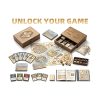Jeu de société RPG de luxe personnalisable avec étui de rangement en carton, composants à texture lin et jeu de cartes éducatif