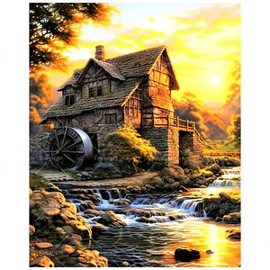 สีน้ำกระท่อมด้วยชุดตัวเลขสำหรับผู้ใหญ่-DIY พระอาทิตย์ตกดินขนาด16x20นิ้วของตกแต่งศิลปะประเทศไร้กรอบหรือของขวัญ - Product Image 1