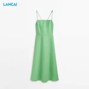 Manufacturer Custom Clothing Women Summer Dress Cotton Line Spaghetti Strap Sleeveless Casual Women Long Slip Dress
