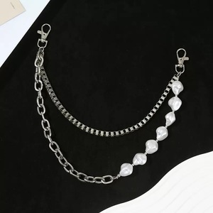 Pearl Patchwork Waist <b>Chain</b> Double Layer Metal <b>Chain</b> For <b>Jeans</b> Pocket Casual Fashion Body <b>Chain</b> - Product Image 2