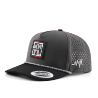 Casquette de baseball personnalisée à 5 panneaux en caoutchouc PVC avec logo imperméable, trous découpés au laser, perforée, casquettes de golf, performance sportive, corde, chapeaux de golf