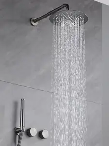 8'' Gun Gray 2-Way Rainfall Wall Mounted Dual Handle High Pressure Round Shower Head Bathroom Shower Set With Handheld Spray