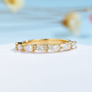 Anillos de Oro Amarillo de 10K, 14K y 18K con Piedras Preciosas para Mujer, Personalizados con Moissanita en Forma de Gota de Agua, Solitario, Eternidad, Banda Completa para Compromiso - Product Image 2