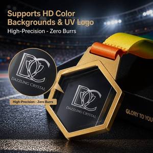 Medalla de Cristal Metálica Personalizada de Élite con Impresión UV a Todo Color, Medalla Creativa Deportiva y Académica con Cinta de Seda Degradada - Product Image 4