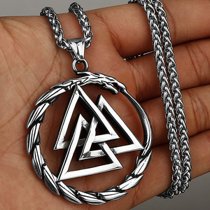Colgante Ouroboros <span class=keywords><strong>Runa</strong></span> Acero Titanio Collar Hombre Vintage Vikingo Nordico Serpiente Joyeria Mayoreo OEM Personalizado - Product Image 3