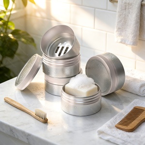 En Stock: Envase Redondo de Aluminio para Jabón con Bandeja Interior de Drenaje para Baño - Product Image 1