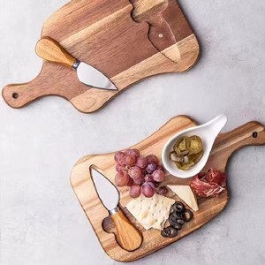 Factory wholesale acacia wood tray and <b>cheese</b> board <b>set</b> for home use, including <b>knife</b>, <b>cheese</b> board, and cutting board; - Product Image 1