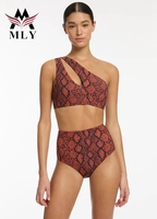 Maillot de bain taille haute à une épaule en peau de serpent rouge de haute qualité maillots de bain maillot de bain réversible personnalisé