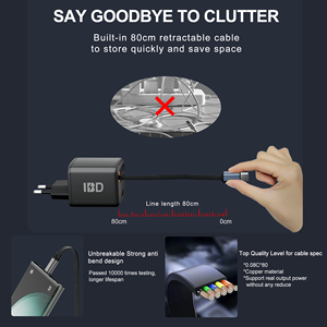 Ibd gan PD cáp có thể thu vào 30W sạc PPS 33W chúng tôi EU Anh AU Ấn Độ cắm <span class=keywords><strong>USB</strong></span> Loại C Cổng kép nhanh tường sạc cho điện thoại máy tính bảng - Product Image 2