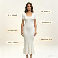 Faith Midi Robe côtelée moulante blanche à manches courtes pour femme, longueur extra-longue, haute qualité, OEM & ODM, vente en gros
