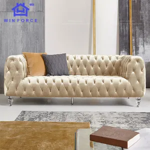 Диван-диван Winforce в европейском стиле Честерфилд, 3 места, деревянный каркас, индивидуальный легкий роскошный бархатный тканевый диван