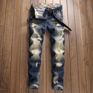 Nuovi <span class=keywords><strong>Jeans</strong></span> da Uomo Casual in Denim Taglio Dritto con Strappi Design Retrò Usurato Personalizzato Stile Mendicante di Alta Qualità Taglie Forti Pantaloni di Tendenza - Product Image 4