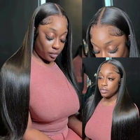 Perruque droite sans colle 100 % cheveux humains Remy, densité 200 %, longue, avec dentelle frontale transparente pour femmes