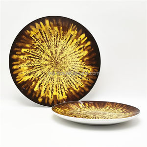 Set d'assiettes en céramique à motif d'impression de tampon de 2 couleurs/18pcs ensembles de vaisselle en porcelaine avec <span class=keywords><strong>ciel</strong></span> étoilé jaune scintillant - Product Image 2