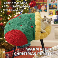 Lit-caverne pour chat de Noël, doux et moelleux, écologique, sac de couchage portable pour l'hiver, pour petits chats et chiens