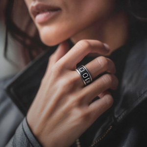 Bague connectée à écran tactile matriciel, détection de la fréquence cardiaque et de l'oxygène sanguin, suivi de la forme physique et du sommeil, contrôle par application, étanche 5ATM, en acier, LED - Product Image 1