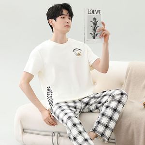 Pantaloni estivi di buona qualità <span class=keywords><strong>in</strong></span> <span class=keywords><strong>cotone</strong></span> <span class=keywords><strong>da</strong></span> <span class=keywords><strong>uomo</strong></span> con <span class=keywords><strong>pigiama</strong></span> a maniche corte semplici pigiami Casual rilassati e comodi possono essere indossati all'aperto - Product Image 5