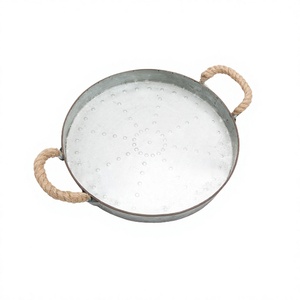 Bandeja Galvanizada para Servir Alimentos con Asas de Cuerda, Forma Redonda, Tamaño Personalizado, Bandeja para Postres y Aperitivos de By The Crafts - Product Image 1