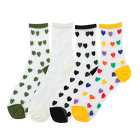 Printemps été ultra mince élégant coeur Design voir à travers le cristal transparent chaussettes transparentes femmes