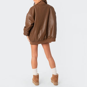 Giacche in ecopelle da <span class=keywords><strong>donna</strong></span> con <span class=keywords><strong>Bomber</strong></span> da Baseball oversize in Pu <span class=keywords><strong>lungo</strong></span> Design personalizzato di moda Vintage - Product Image 6