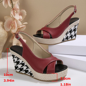 Sandalias de cuña Xuanhui de verano con punta abierta, tiras cruzadas, tacón de <span class=keywords><strong>plataforma</strong></span>, estilo slingback, para playa, con estampado de estrellas - Product Image 4