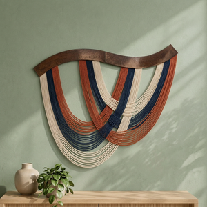 Tapiz de Macramé Bohemio, Arte de Cuerda de Algodón Tejido a Mano, Diseño Abstracto, Forma Irregular, Decoración de Interiores - Product Image 3