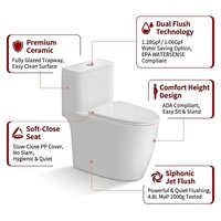 WC monobloc à double chasse, chasse à jet siphonique, hauteur confort, conforme ADA, CUPC, WaterSense, entièrement émaillé blanc