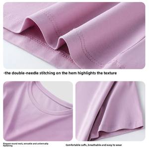 T-shirt pour femme en coton mercerisé des années 80, coupe ajustée, col rond, manches courtes, avec taille définie - Product Image 3