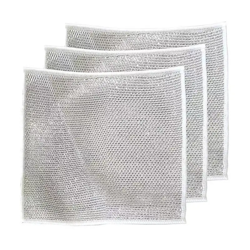 Double-Sided Silver Wire Dishcloth Cozinha Em vez De Aço Lã Almofada De Limpeza De Fio De Prata Doméstico Panos De Limpeza