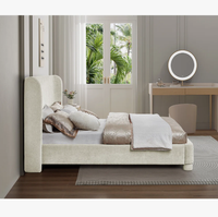 Lit rembourré en tissu bouclé style crème, taille personnalisée, lit de rangement doux, garantie 10 ans, panneau en mélamine