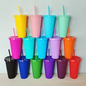 24oz 플라스틱 색깔 찻잔 아이 아이들 여름 변화 색깔 얼음 뚜껑과 밀짚을 가진 찬 음료 물 커피 잔