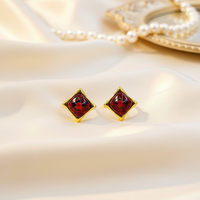 Boucles d'oreilles clous en argent 925 certifié, anti-allergiques, avec ambre rouge naturel taillé carré, en forme de sucette, véritable pierre précieuse, bijoux