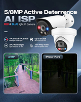 Caméra de sécurité tourelle IP PoE extérieure 24/7 couleur 5MP avec IA, ISP, dissuasion active, lumière stroboscopique rouge et bleue et alarme audio, sirène