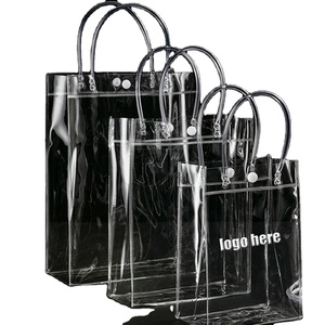 Wholesale Custom Pvc Plastic Shopping Bag With Logo Gift Transparent Handle Totes Storage Bags Packing