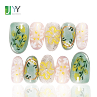 Faux ongles à presser esthétiques à motif floral coréen, OEM, faits main par un designer, solides, durables, de haute qualité, en gel acrylique, personnalisables