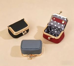 Custom Vintage Kiss Lock Mini Leather Coin Purse Jewelry Storage <b>Box</b> Fabric Lining Exquisite Ring Earring - Product Image 3