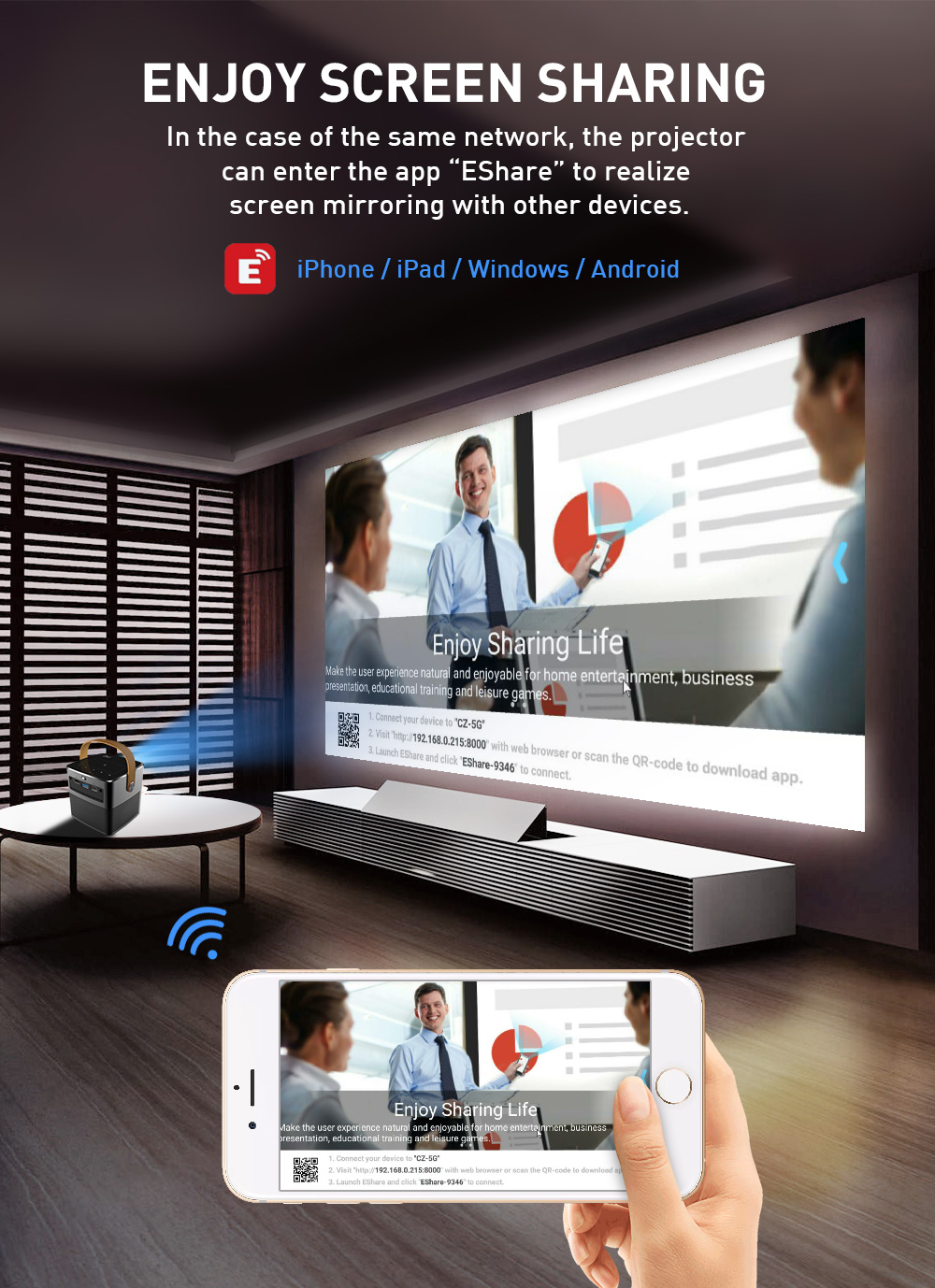 [YIDAHAI P12II]200 ANSI LUMENS LED+DLP Portable mini android mirror selling Hometheater Game Battery WIFI AI Projector