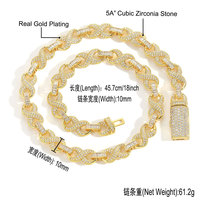 Chaîne cubaine large de 10 mm en zircon pavé avec fermoir à bascule, collier hip-hop tendance pour hommes et femmes, accessoires streetwear – Grande vente